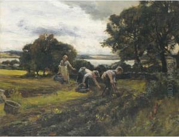 Gathering Potaoes, Menzieshill Oil Painting by William Bradley Lamond