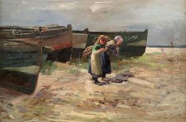 Fisherfolk, Angus Oil Painting by William Bradley Lamond