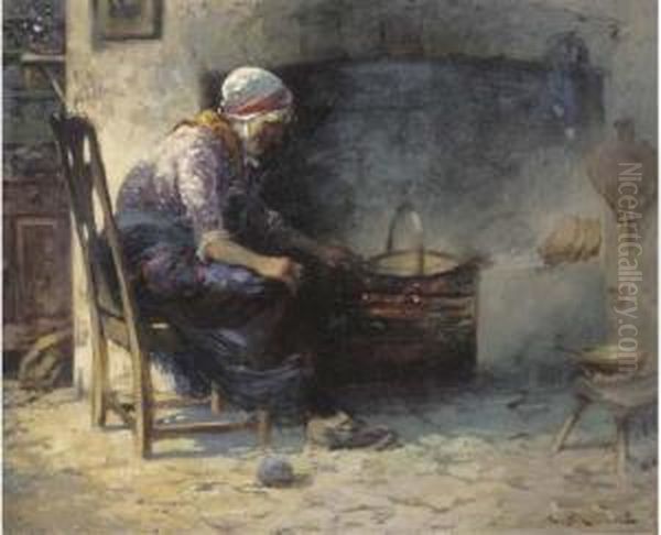 Firin' Bannocks Oil Painting by William Bradley Lamond