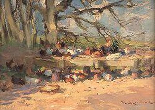 Chickens In A Farmyard Oil Painting by William Bradley Lamond