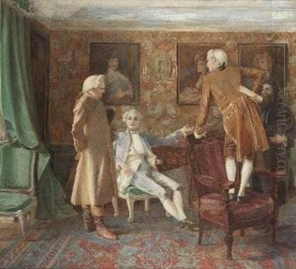 'school For Scandal'- Charles Surface Selling The Portraits Of His Ancestors Oil Painting by Thomas Reynolds Lamont