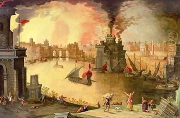 The Burning of Troy Oil Painting by Louis de Caullery