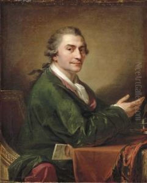 Portrait Of Stanislaw Trembecki 
(1739-1812), Seated, Half-length, At A Table Holding A Letter In His 
Left Hand Oil Painting by Johann Baptist the Elder Lampi