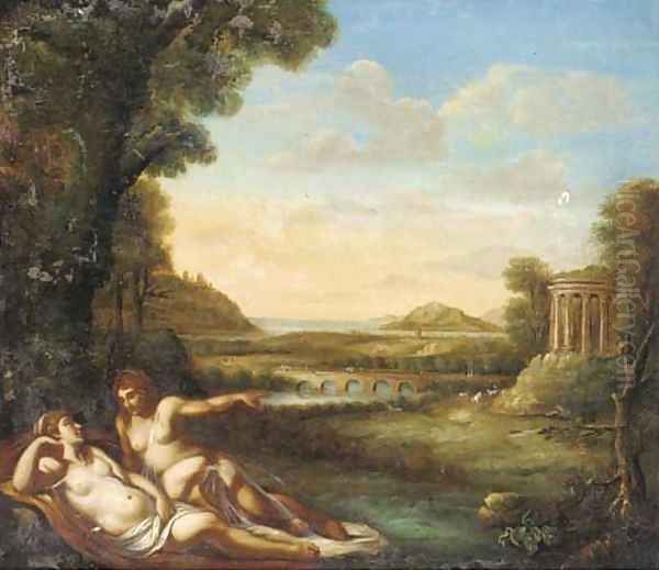 A classical landscape with nymphs reclining by a wood Oil Painting by Annibale Carracci