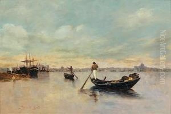 Sandola Dans La Lagune, Venise Oil Painting by Egisto Lancerotto