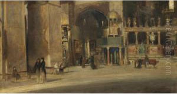 Interno Della Basilica Di San Marco, Venezia Oil Painting by Egisto Lancerotto