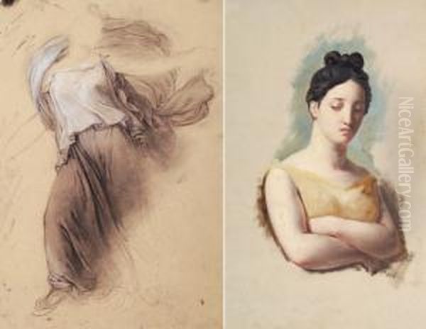 Lot De Sept Dessins Et Une Huile Pour Oenone Refusant De Secourir Paris Blesse Oil Painting by Joseph Ferdinand Lancrenon