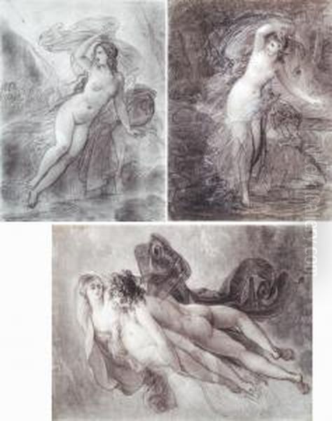 Lot De 4 Dessins Pour Orythie Enlevee Par Boree Oil Painting by Joseph Ferdinand Lancrenon