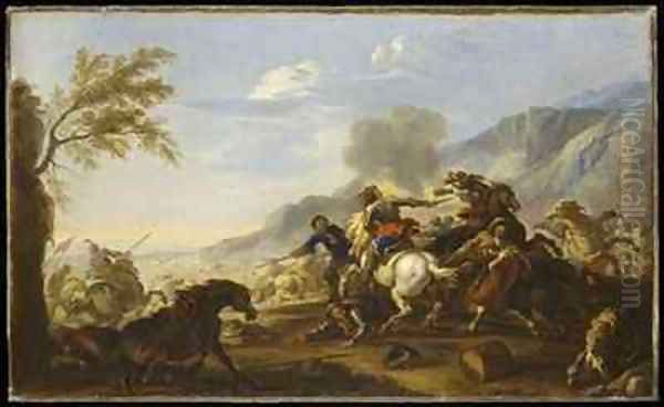 A Battle Scene Oil Painting by Jacques Courtois