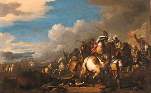 A cavalry battle Oil Painting by Jacques Courtois