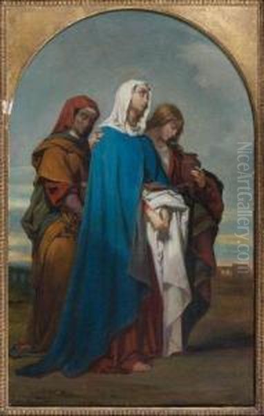 Marie Et Les Saintes Femmes Arrivant Au Sepulcre Oil Painting by Charles Zacharie Landelle