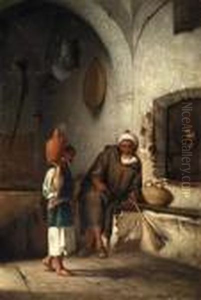 Marchand De Grain A Tanger Oil Painting by Charles Zacharie Landelle