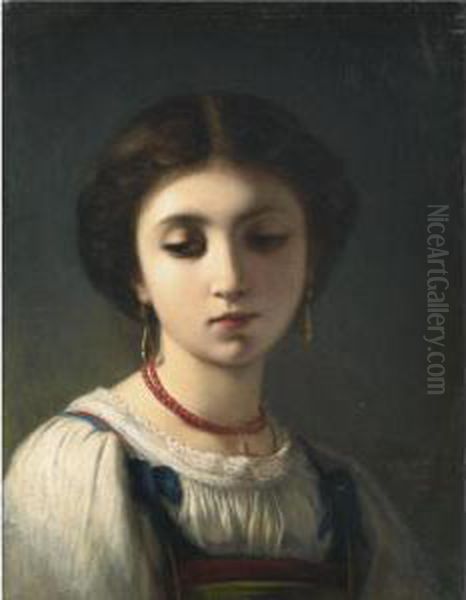 Portrait Of A Young Italian Girl Oil Painting by Charles Zacharie Landelle