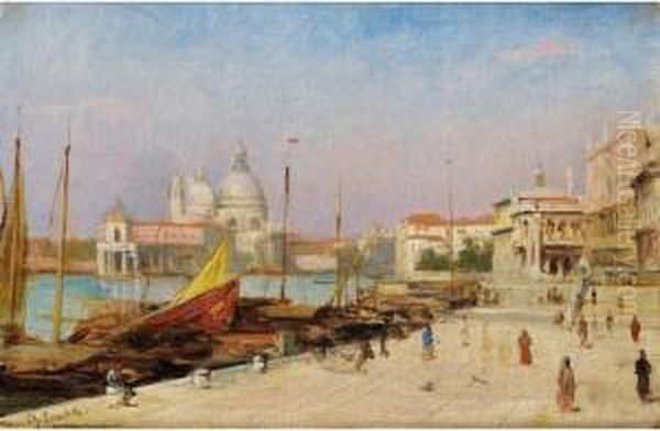 Vue De Venise [ ; View Of Venice ; Oil On Canvas Signed Lower Left Ch Landelle] Oil Painting by Charles Zacharie Landelle