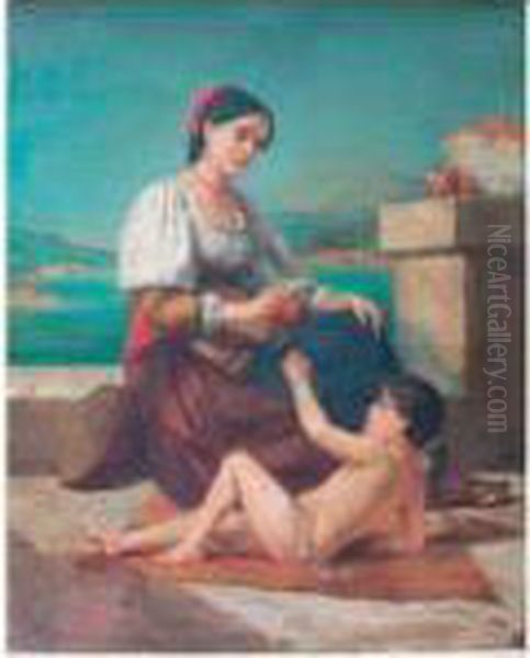 La Jeune Italienne Et Son Enfant Oil Painting by Charles Zacharie Landelle