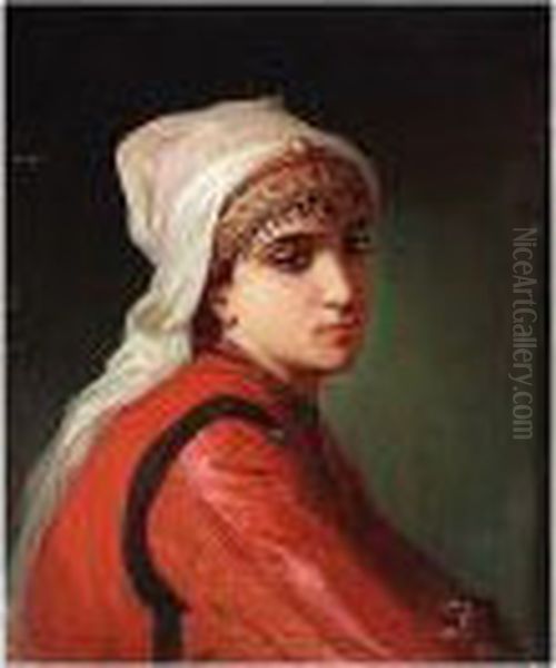 Portrait Of An Oriental Woman Oil Painting by Charles Zacharie Landelle