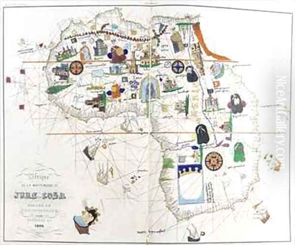 Copy of a map of Africa made in 1500 showing significant rulers and buildings Oil Painting by Juan de la Cosa