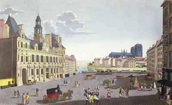 View of the Place de lHotel de Ville as seen from the Rue du Mouton Oil Painting by Henri Courvoisier-Voisin