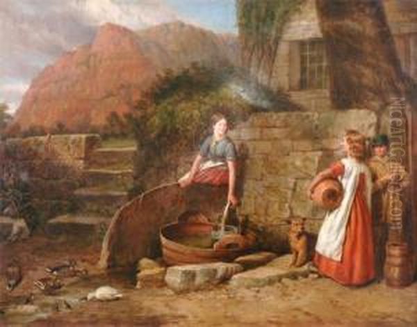 Drawing Water From A Well Oil Painting by Charles Landseer