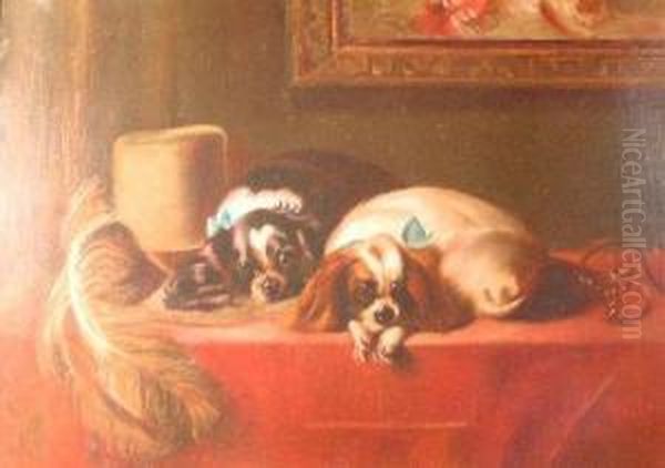 King Charles Spaniels Oil Painting by Charles Landseer