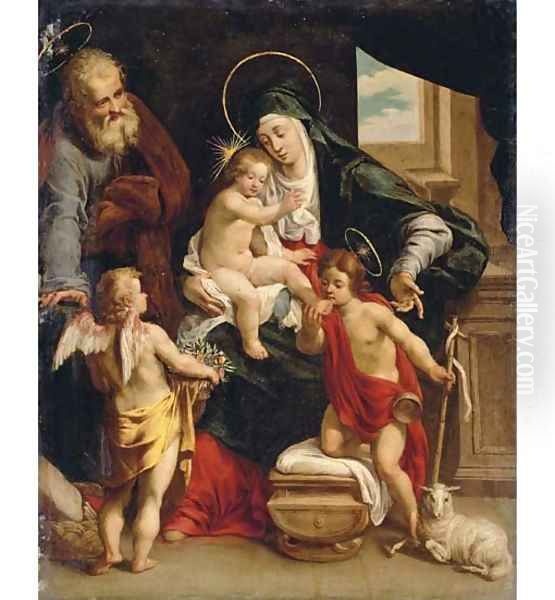 The Holy Family with the Young Saint John the Baptist and an Angel Oil Painting by Denys Calvaert