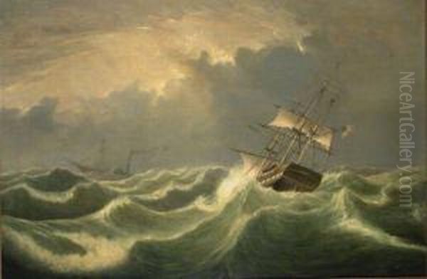 Ships Passing In Rough Seas Oil Painting by Fitz Hugh Lane