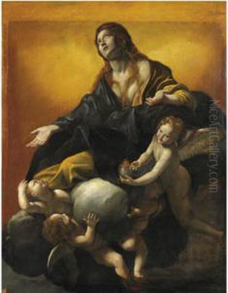 La Maddalena In Gloria Sorretta Dagli Angeli Oil Painting by Giovanni Lanfranco