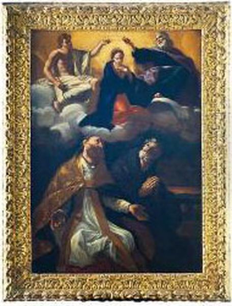 Incoronazione Della Vergine Tra Due Santi Oil Painting by Giovanni Lanfranco