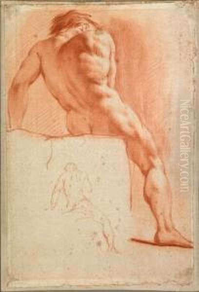 Red Chalk Drawing Of A Nude Male Oil Painting by Giovanni Lanfranco