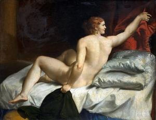 A Nude Woman Reclining On A Bed Oil Painting by Giovanni Lanfranco