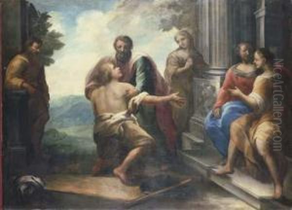 The Departure Of The Prodigal Son; And The Return Of The Prodigalson Oil Painting by Giovanni Lanfranco