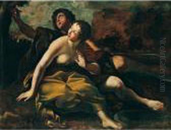 Angelica And Medoro Oil Painting by Giovanni Lanfranco