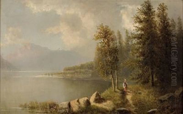 Spaziergang Am Seeufer Oil Painting by Albert Lang