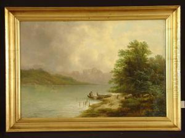 Fischer Am Seeufer Oil Painting by Albert Lang