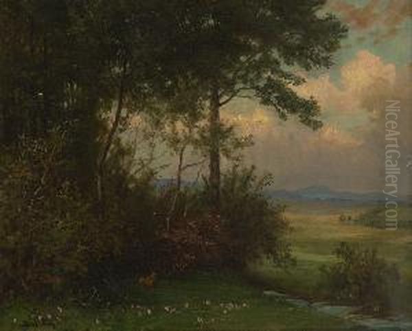 Abendstimmung Am Waldrand. Oil Painting by Albert Lang