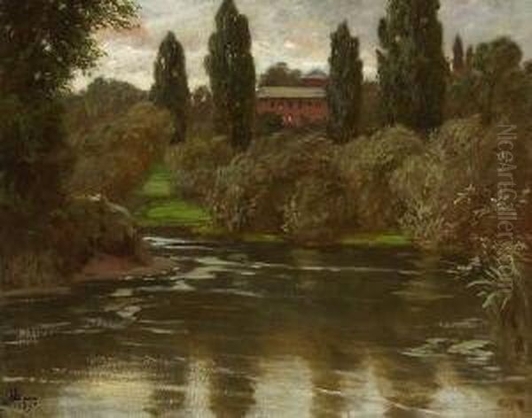 Sudliche Flusslandschaft Oil Painting by Albert Lang