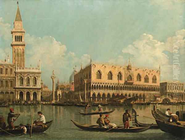 The Molo, Venice with the Doge's Palace and the Piazzetta from the Bacino di San Marco Oil Painting by (Giovanni Antonio Canal) Canaletto