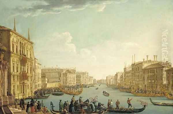 The regatta on Ascension Day in the Grand Canal, Venice, with the Palazzo Balbi on the left Oil Painting by (Giovanni Antonio Canal) Canaletto