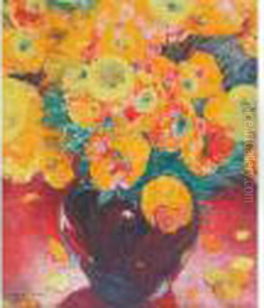 Grand Bouquet Orange Oil Painting by Maurice Langaskens