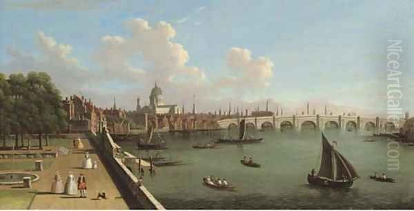 View across the Thames from Somerset House, with Blackfriars Bridge and St Paul's Cathedral Oil Painting by (Giovanni Antonio Canal) Canaletto