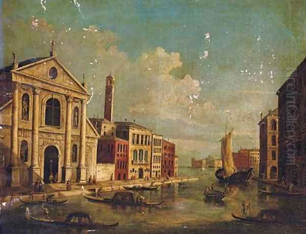 A capriccio of a Venetian canal Oil Painting by (Giovanni Antonio Canal) Canaletto