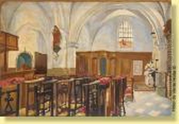 Interieur D'eglise Oil Painting by Maurice Langaskens