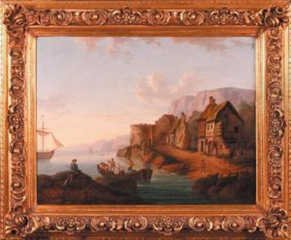 Pejzaz Nadmorski Z Architektura I Sztafazem, 1810 R. (1812 R. ?) Oil Painting by Antoni Lange