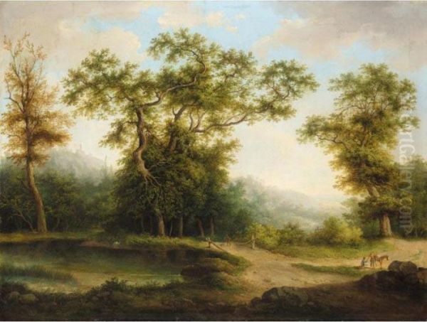 Spring Landscape With Lake Oil Painting by Antoni Lange