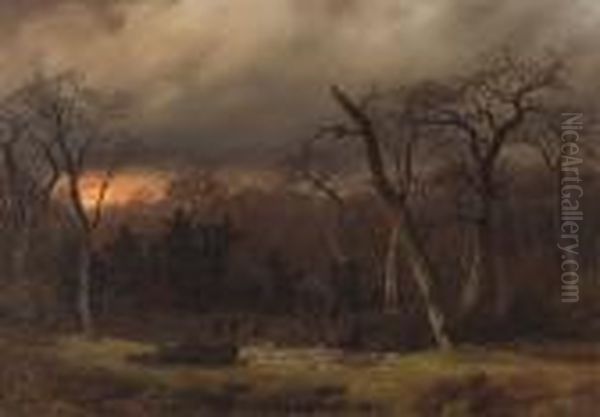 Hunters At Dusk Oil Painting by Gustav Johann Lange