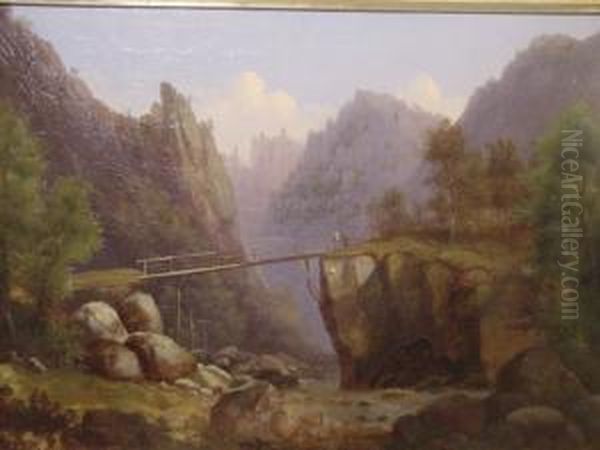 Lange,das Romantische Bodetal Im Harz Oil Painting by Gustav Johann Lange