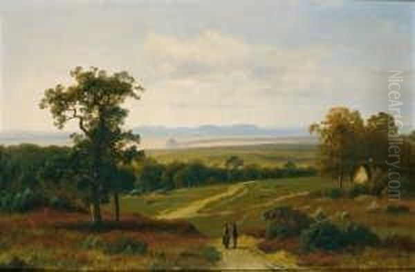 Landschaft In Der Umgebung Von 
Bonn. Blick Uber Die Auslaufer Des Kottenforsts Auf Die Godesburg Und 
Das Siebengebirge. Signiert Unten Rechts: Gust. Lange. Ol Auf Leinwand 
(doubliert). H 69; B 96 Cm. Provenienz: Privatsammlung, Zurich. Der 
Dusseld Oil Painting by Gustav Johann Lange