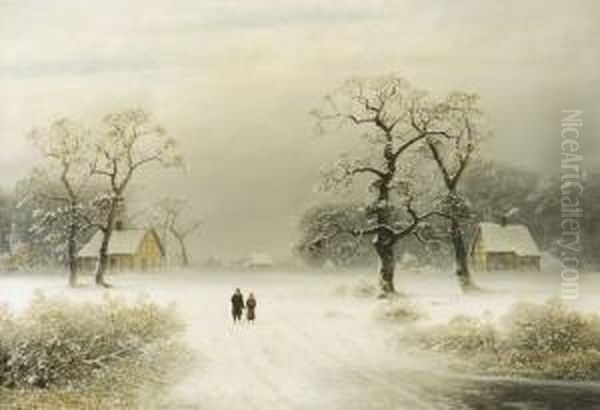 Winterlandschaft. Oil Painting by Gustav Johann Lange