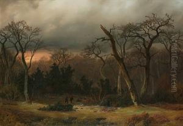 Hunters At Dusk Oil Painting by Gustav Johann Lange