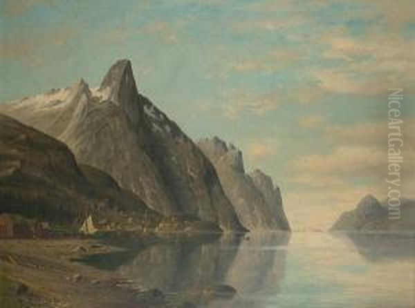 Fjord Scene Oil Painting by Gustav Johann Lange